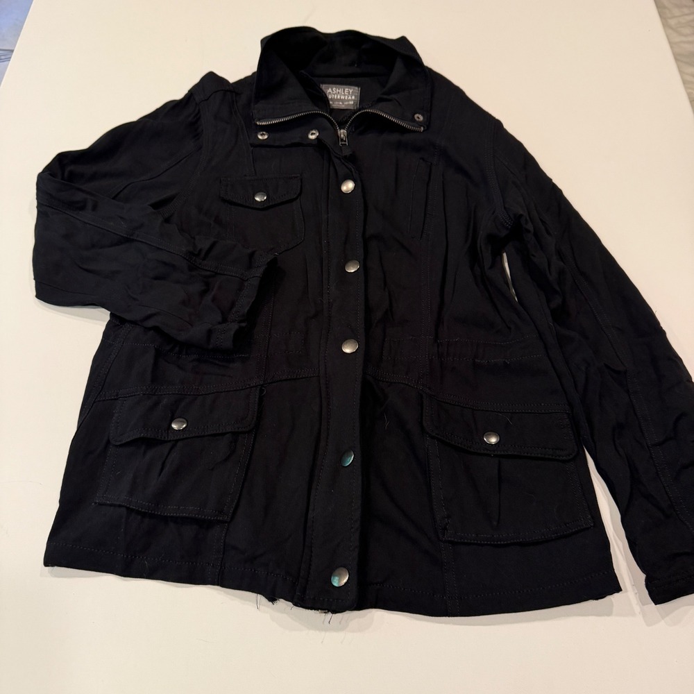 Ashley B Women's Black Utility Field Jacket Moto Grunge Cargo Military M-L